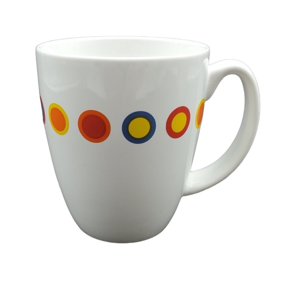 Corelle Hot Dots Coffee Mug Tea Cup White Stoneware Multi Color Polka Dots‎